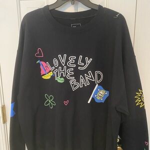 Lovelytheband Black Graphic Sweatshirt with Colorful Designs